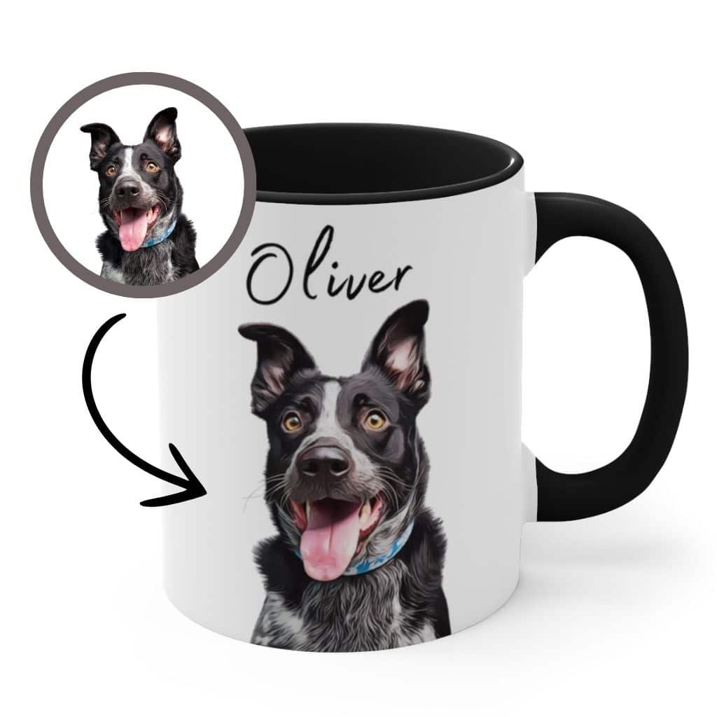 Custom-Dog-Portrait-Mug-White-With-Black-Color-Inside-Close-Up Custom dog portrait mug, white with black color inside, close-up view