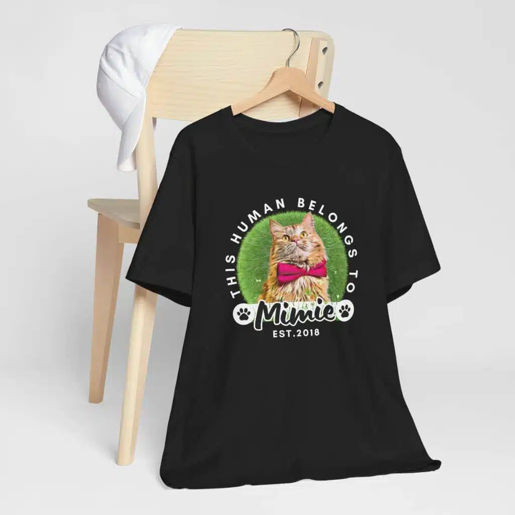 custom cat portrait shirt in black hanging, gift for cat lovers