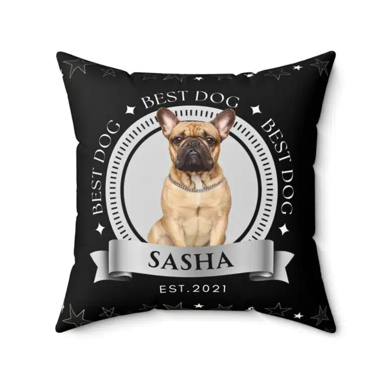 Black custom pet pilllow using pet photo, context 1
