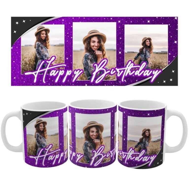 Happy birthday mug gift for her, mom, or girlfriend, purple color, version 2