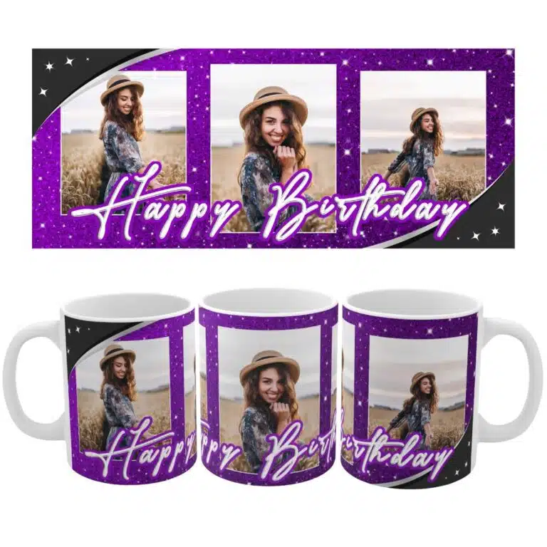 Happy birthday mug gift for her, mom, or girlfriend, purple color, version 2