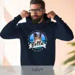 Unisex custom sweatshirt in navy blue with a personalized dog face or cat face design. A cozy and stylish gift for pet lovers
