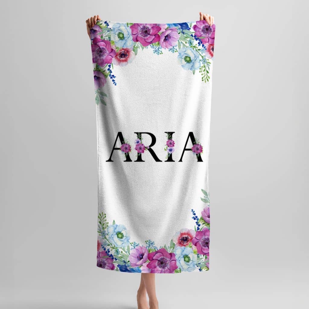 custom-beach-floral-towel-with-name-for-her custom beach floral towel with name for her