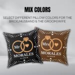 Mix colors info card of personalized wedding pillows