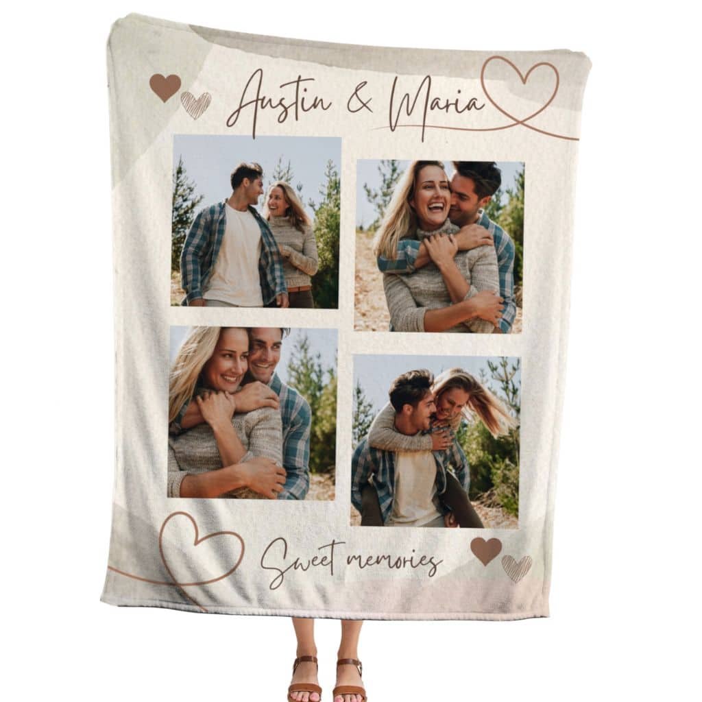 personalized-family-collage-photo-blanket-context-2 Personalized family collage photo blanket featuring multiple family pictures