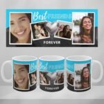 Custom mug for best friends with light blue background with a 4-photo collage and inscription "Best Friends Forever"