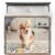 Personalized woven pet photo blanket featuring a dog's portrait in warm tones, showcasing a cozy and heartfelt keepsake perfect for pet lovers.