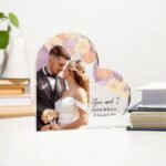 You and I heart shaped acrylic gift for couples on the desktop