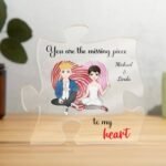 You are the missing piece” custom romantic acrylic plaque displayed on a desk