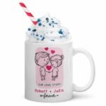 Our Love Story personalized couple coffee mug with custom names, romantic Valentine’s gift